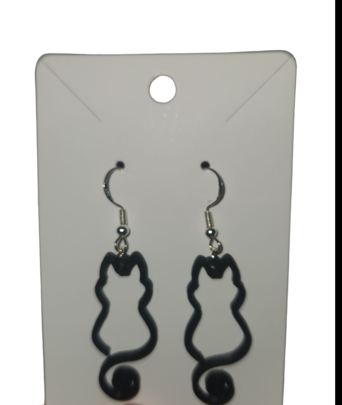Black cat 3D printed earrings