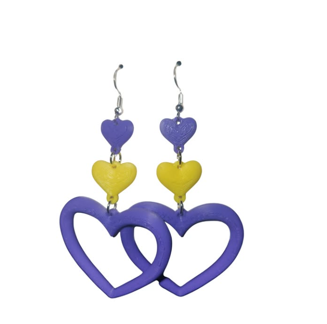 Purple and yellow heart earrings