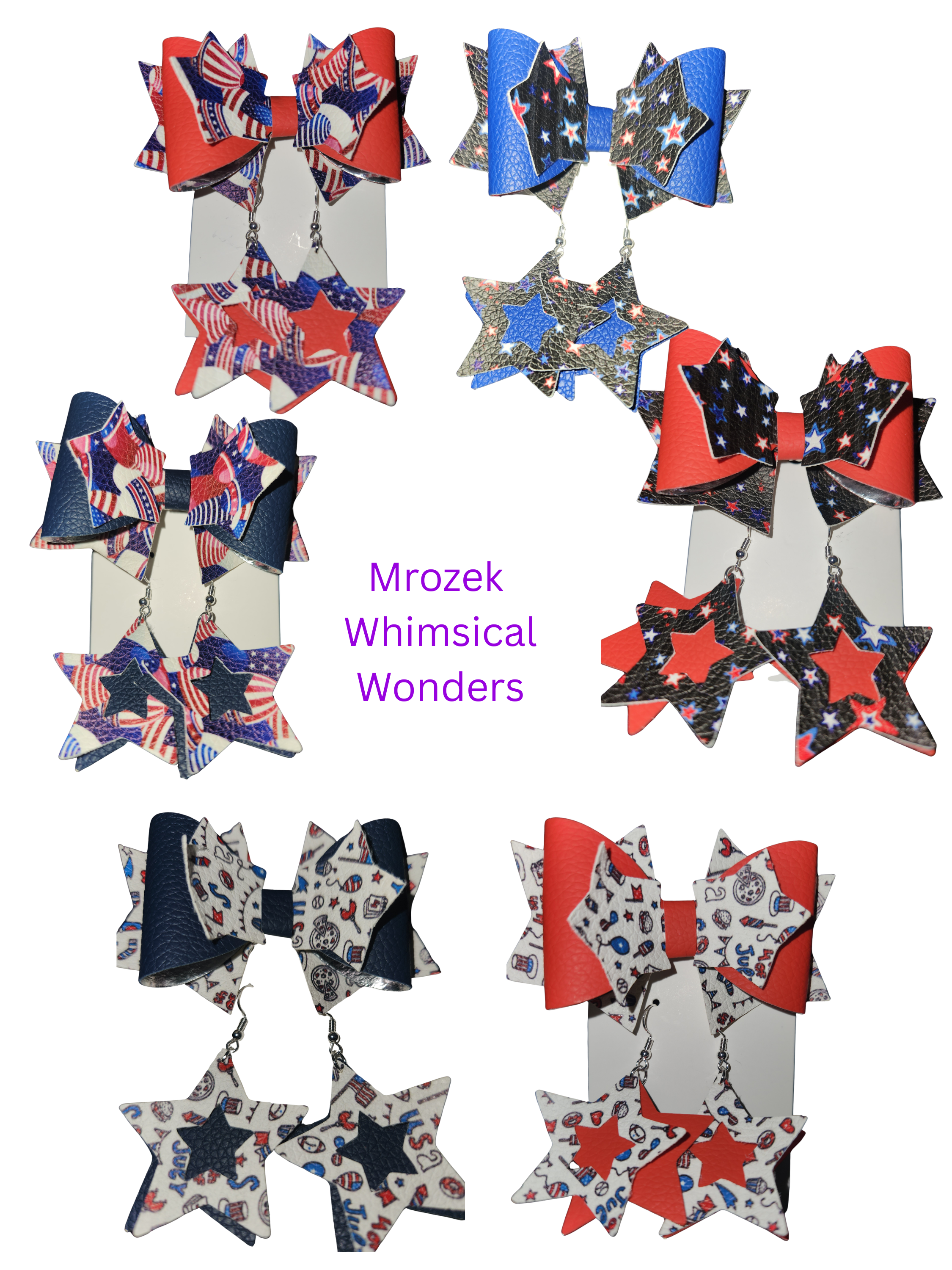 Patriotic bow and star earring sets
