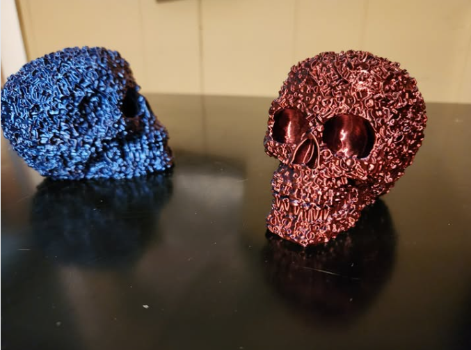 Blue and red decorative skulls